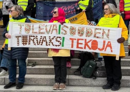 Hämeenlinnan ilmastoisovanhempia Eduskuntatalon portailla